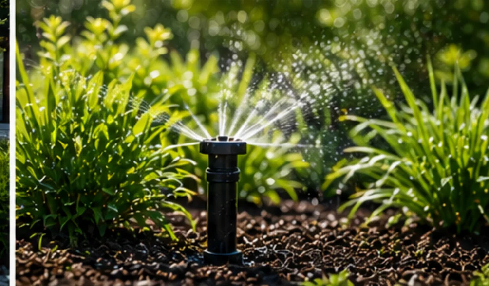 Pop-up sprinkler watering a planted bed