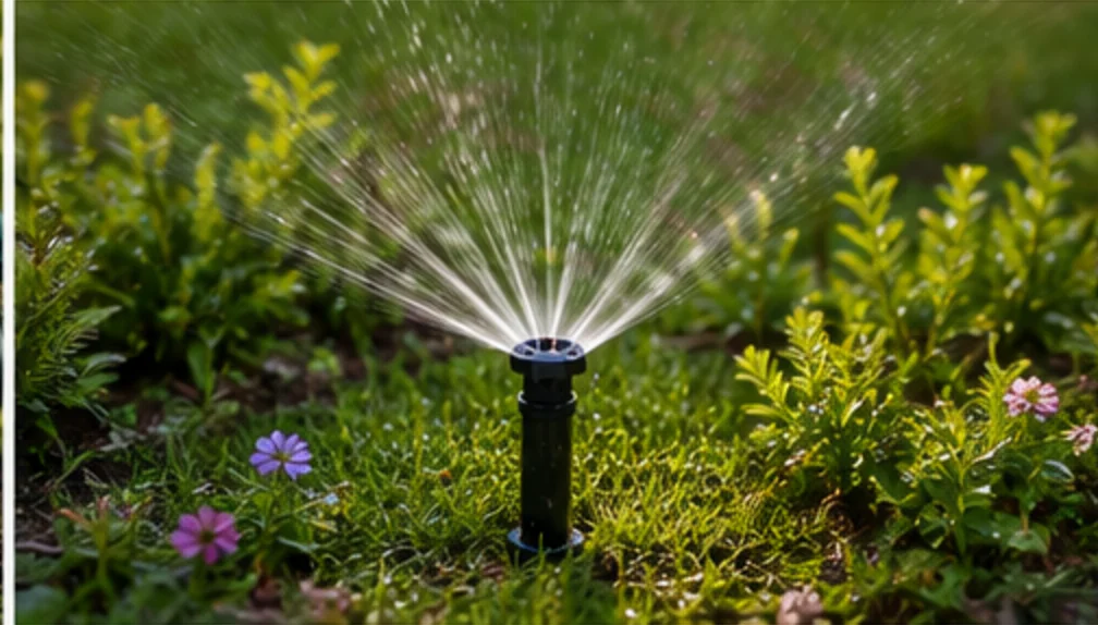 Irrigation sprinkler running in a planted bed