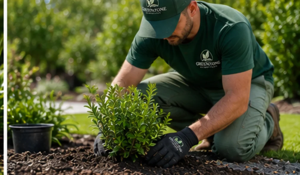 Shrub being planted into a prepared bed